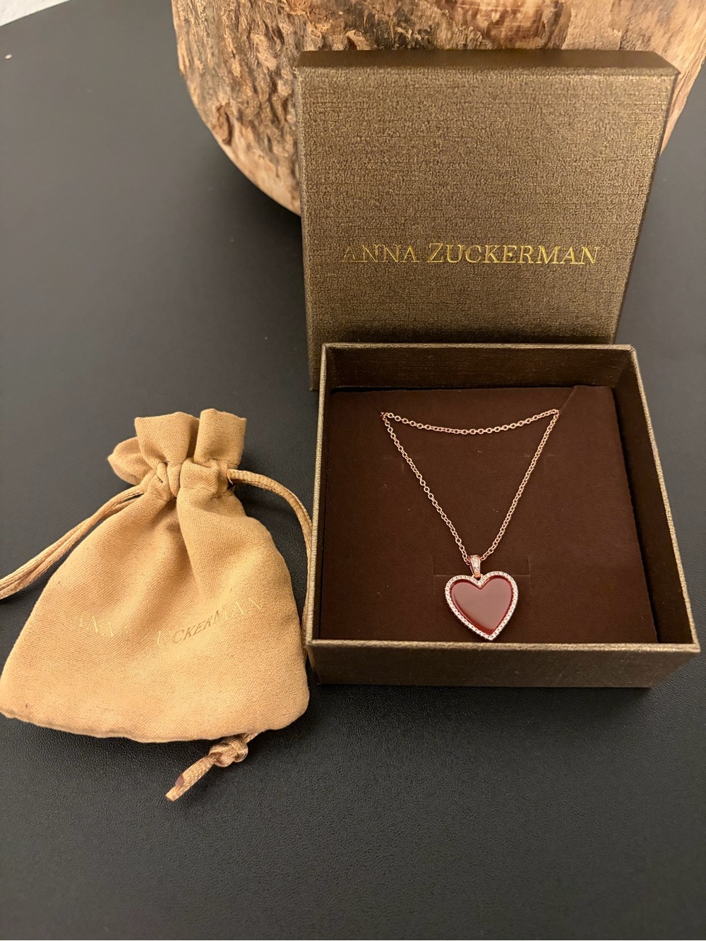 Brand New Anna Zuckerman Red Carnelian Heart Necklace in Rose Gold